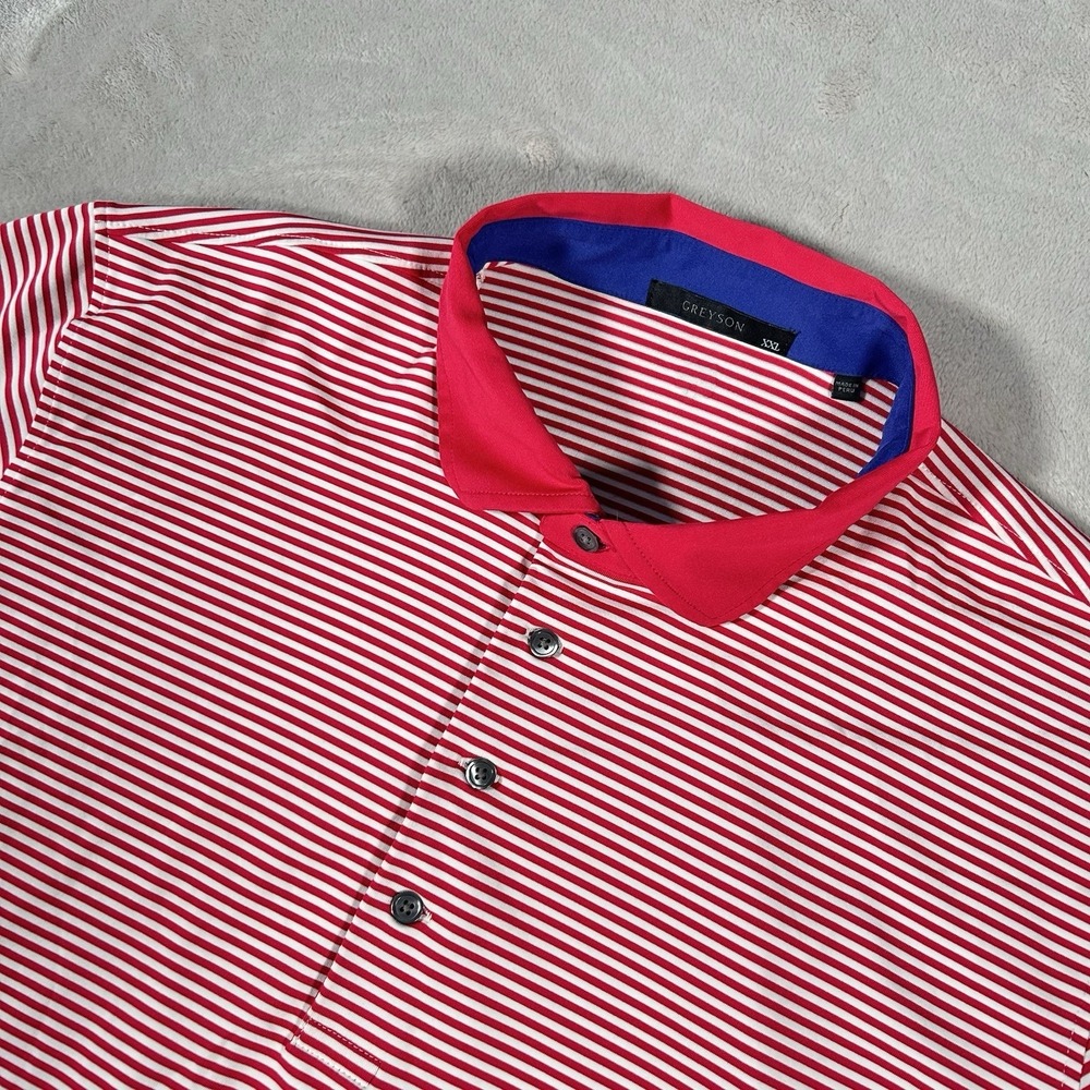 Greyson Golf Polo Shirt Men 2XL White Red Striped Rugby Wolf Performance Stretch
